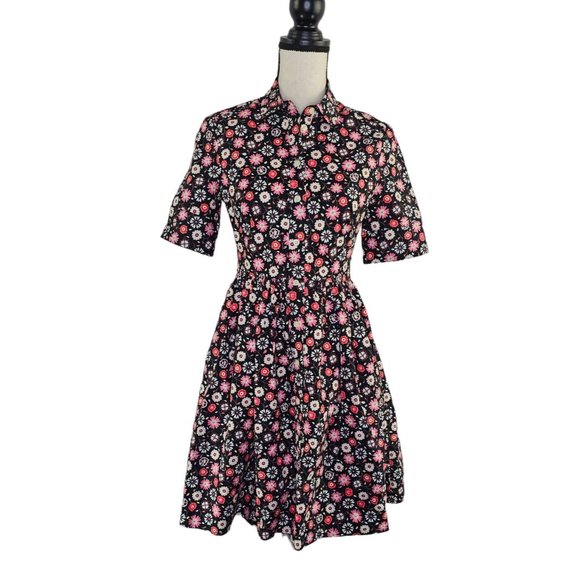 Kate Spade baja bound mini casa floral black shirt dress Size 0 - Picture 2 of 16